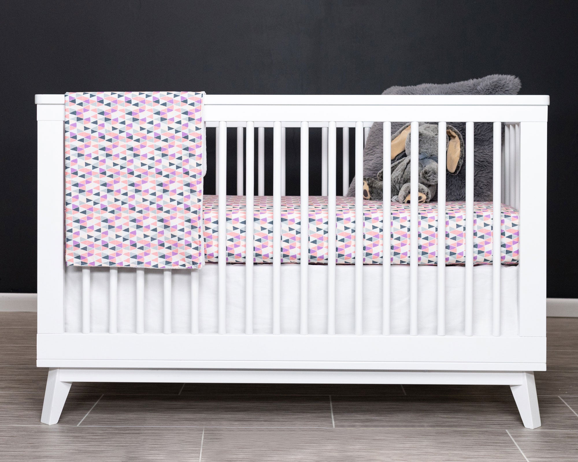 Pink Banners Marching - Classic Nursery Bedding Set - Rose/Peach/Gray/Black - Olli+Lime